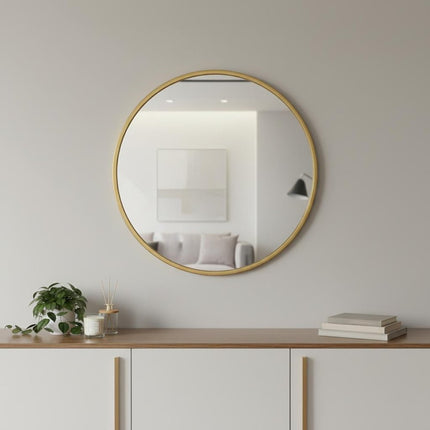 24" Gold Aluminum Round Framed Accent Mirror HomeRoots