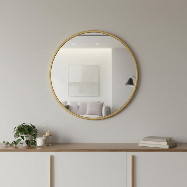 24" Gold Aluminum Round Framed Accent Mirror HomeRoots