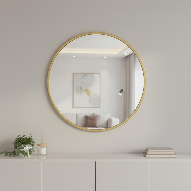 30" Gold Aluminum Round Framed Accent Mirror HomeRoots