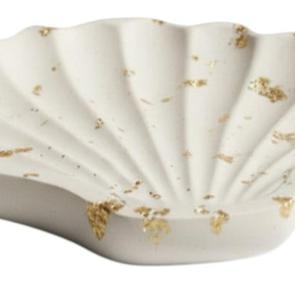 4" White And Gold Resin Handmade Seashell Trinket Tray HomeRoots