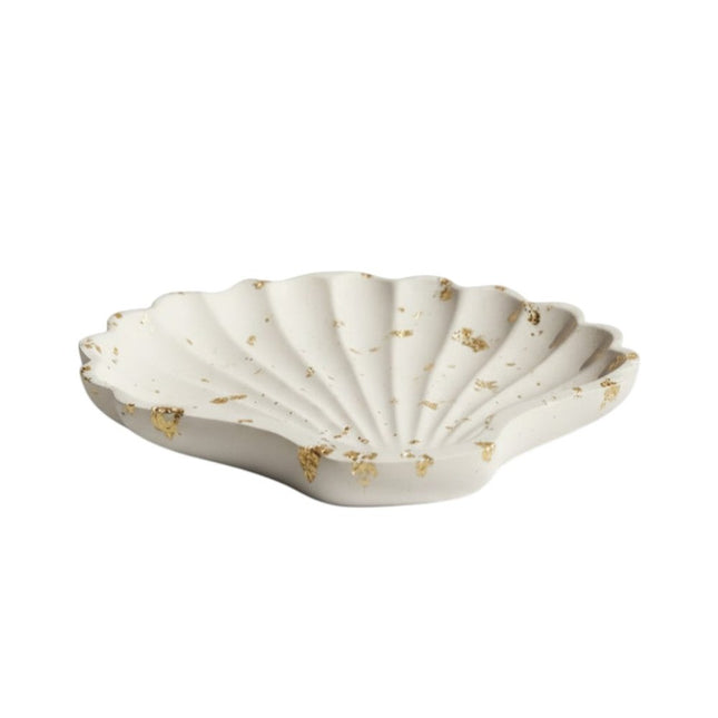 4" White And Gold Resin Handmade Seashell Trinket Tray HomeRoots