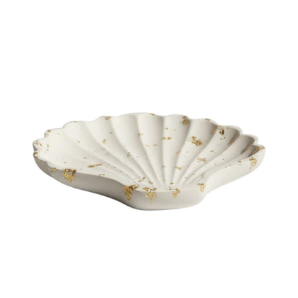 4" White And Gold Resin Handmade Seashell Trinket Tray HomeRoots