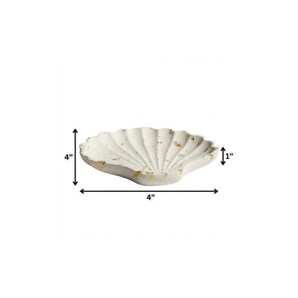 4" White And Gold Resin Handmade Seashell Trinket Tray HomeRoots