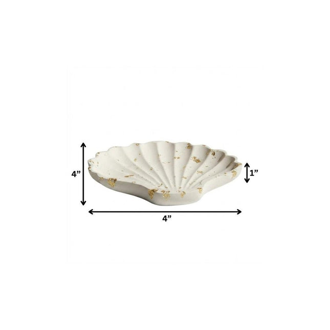 4" White And Gold Resin Handmade Seashell Trinket Tray HomeRoots