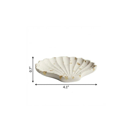4" White And Gold Resin Handmade Seashell Trinket Tray HomeRoots