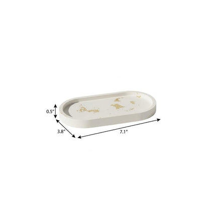 7" White And Gold Resin Handmade Oval Trinket Tray HomeRoots
