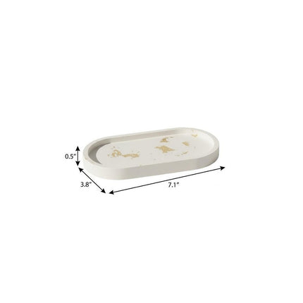 7" White And Gold Resin Handmade Oval Trinket Tray