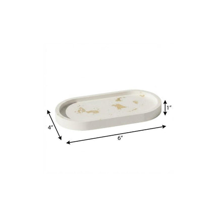 7" White And Gold Resin Handmade Oval Trinket Tray HomeRoots