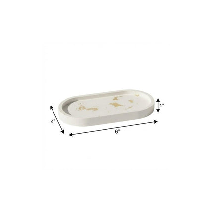 7" White And Gold Resin Handmade Oval Trinket Tray HomeRoots
