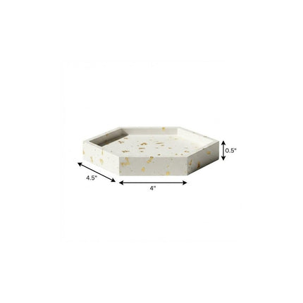 5" White And Gold Resin Handmade Hexagon Trinket Tray HomeRoots