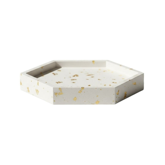 5" White And Gold Resin Handmade Hexagon Trinket Tray HomeRoots