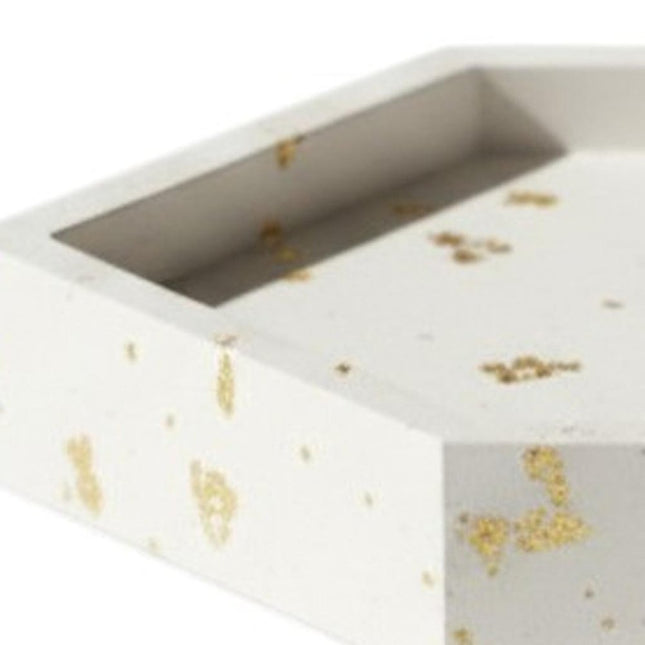 5" White And Gold Resin Handmade Hexagon Trinket Tray HomeRoots