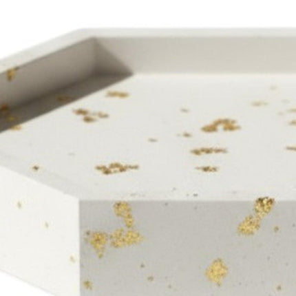 5" White And Gold Resin Handmade Hexagon Trinket Tray HomeRoots
