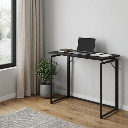 40" Black Wood and Steel Folding Sled Computer Desk HomeRoots