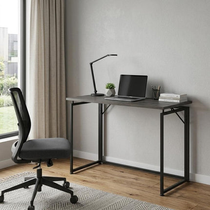 40" Gray and Black Wood and Steel Folding Computer Desk HomeRoots