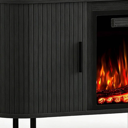 65" Black Wood Fireplace Entertainment Center With Fireplace HomeRoots