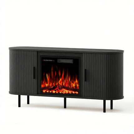 65" Black Wood Fireplace Entertainment Center With Fireplace HomeRoots