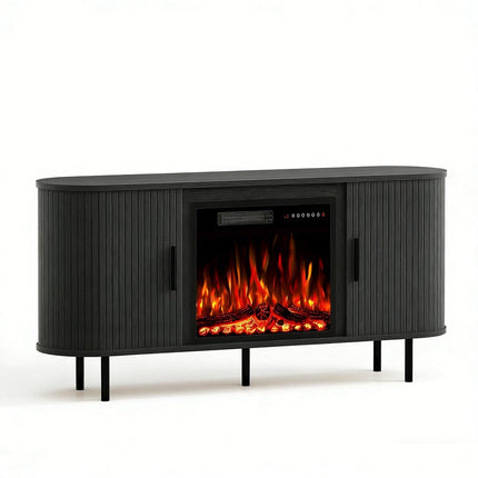 65" Black Wood Fireplace Entertainment Center With Fireplace HomeRoots