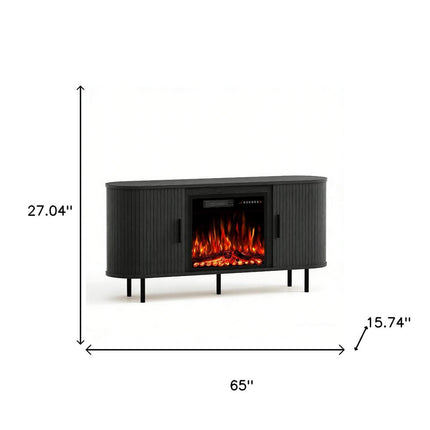 65" Black Wood Fireplace Entertainment Center With Fireplace HomeRoots