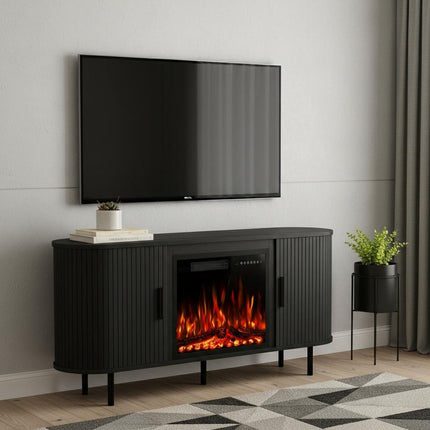 65" Black Wood Fireplace Entertainment Center With Fireplace HomeRoots