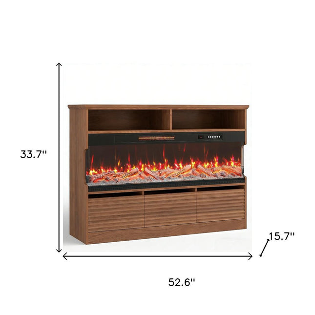 53" Brown Wood Fireplace Entertainment Center With Fireplace