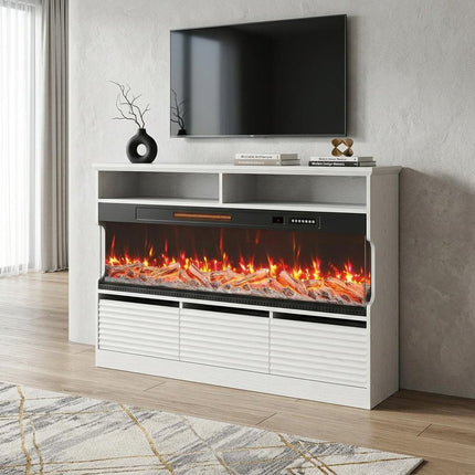 53" White Wood Fireplace Entertainment Center With Fireplace HomeRoots