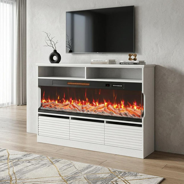 53" White Wood Fireplace Entertainment Center With Fireplace