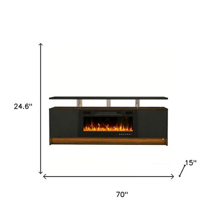 70" Black Wood Fireplace Entertainment Center With Fireplace HomeRoots