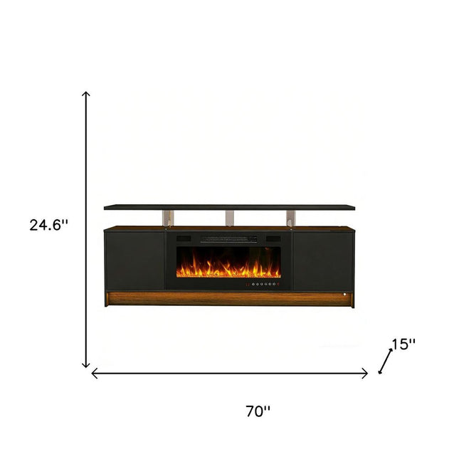 70" Black Wood Entertainment Center With Fireplace HomeRoots