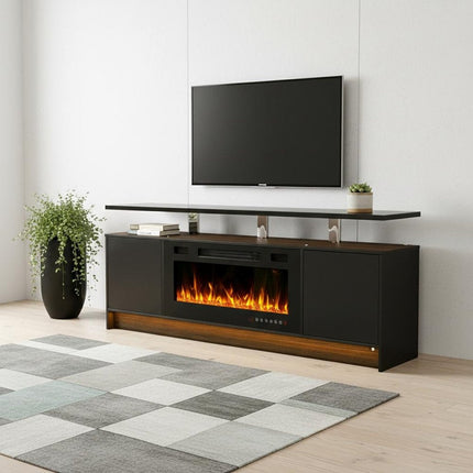 70" Black Wood Fireplace Entertainment Center With Fireplace HomeRoots