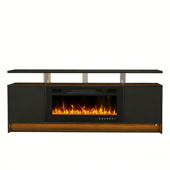 70" Black Wood Entertainment Center With Fireplace HomeRoots