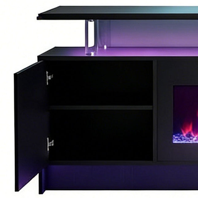 80" Black Wood Entertainment Center With Fireplace HomeRoots