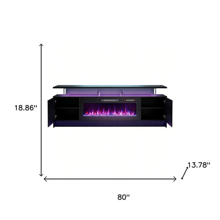 80" Black Wood Fireplace Entertainment Center With Fireplace HomeRoots