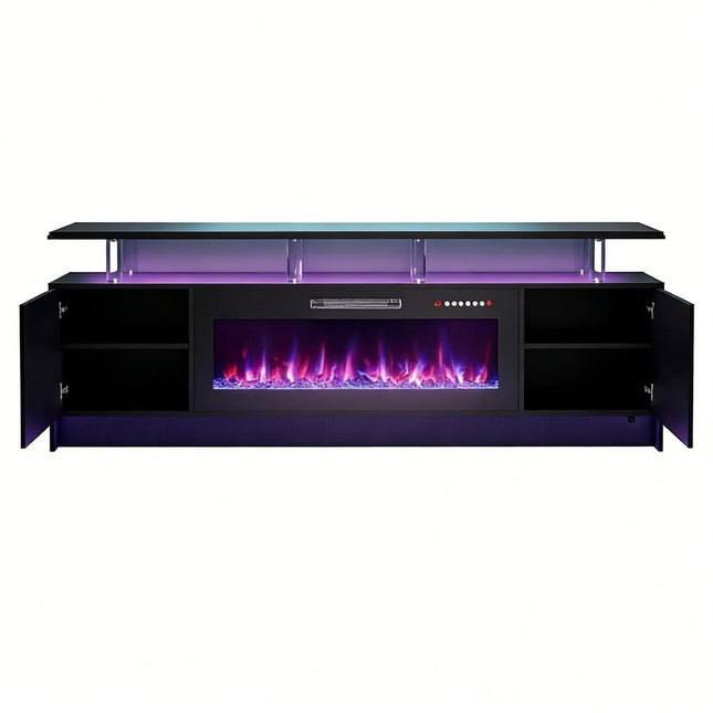 80" Black Wood Entertainment Center With Fireplace HomeRoots