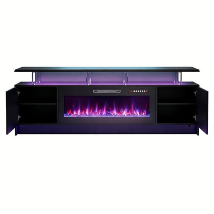 80" Black Wood Fireplace Entertainment Center With Fireplace HomeRoots