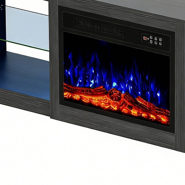 70" Black Wood Entertainment Center With Fireplace HomeRoots