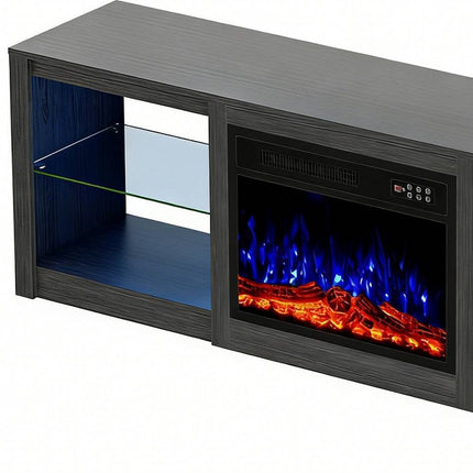 70" Black Wood Fireplace Entertainment Center With Fireplace HomeRoots