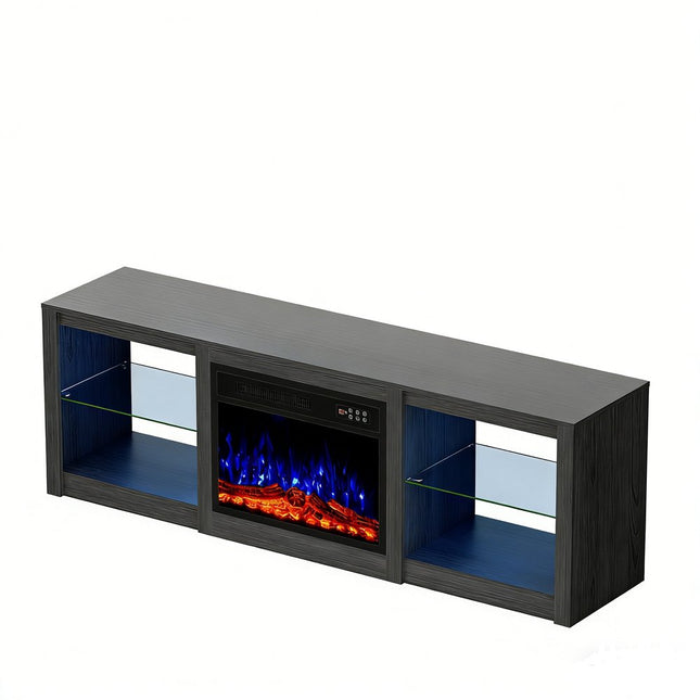 70" Black Wood Entertainment Center With Fireplace HomeRoots