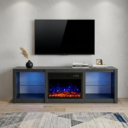 70" Black Wood Fireplace Entertainment Center With Fireplace HomeRoots