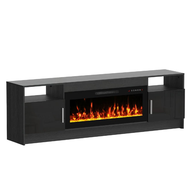 70" Black Wood TV Stand With Fireplace HomeRoots