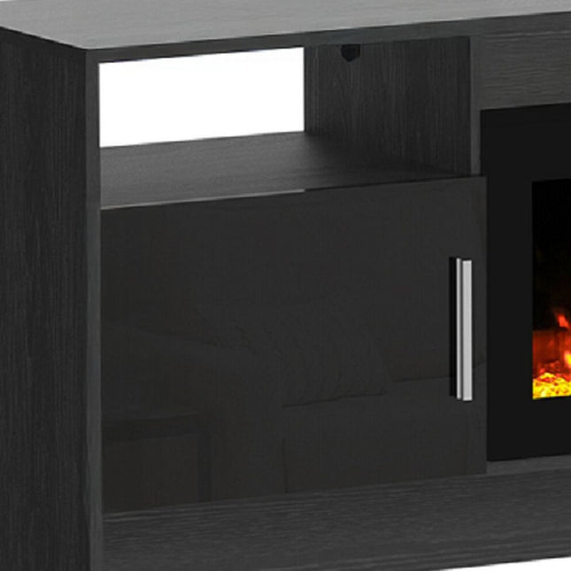 70" Black Wood TV Stand With Fireplace HomeRoots