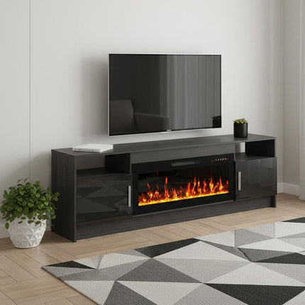70" Black Wood Fireplace Entertainment Center With Fireplace HomeRoots