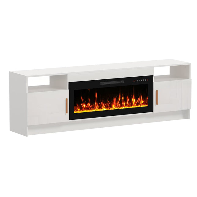 70" White Wood TV Stand With Fireplace HomeRoots