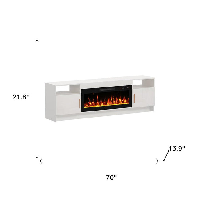 70" White Wood TV Stand With Fireplace HomeRoots