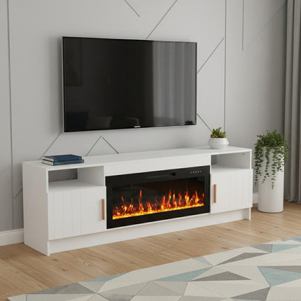 70" White Wood Fireplace Entertainment Center With Fireplace HomeRoots