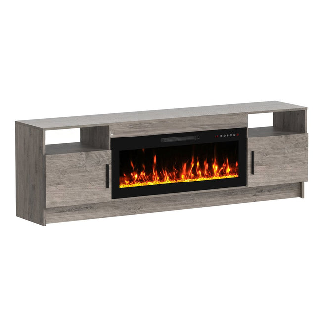 70" Gray Wood TV Stand With Fireplace HomeRoots