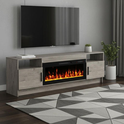 70" Gray Wood Fireplace Entertainment Center With Fireplace HomeRoots