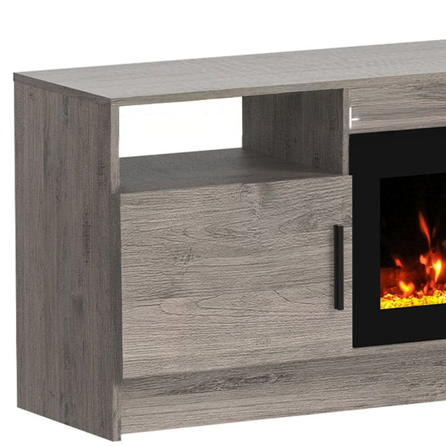70" Gray Wood TV Stand With Fireplace HomeRoots