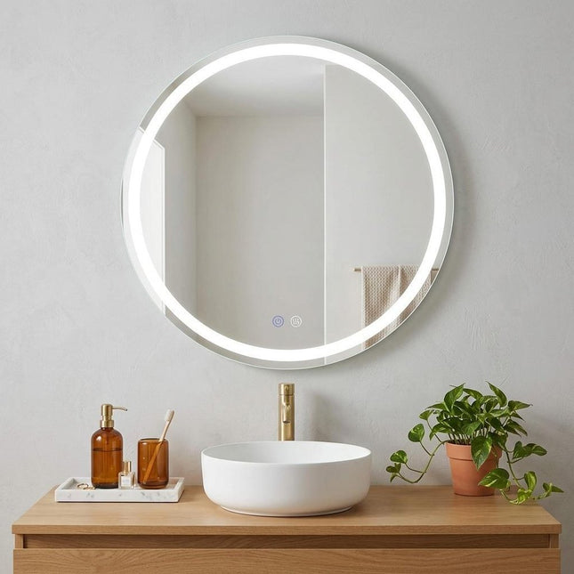 30" Round Lighted Frameless Anti Fog Bathroom Vanity Mirror HomeRoots