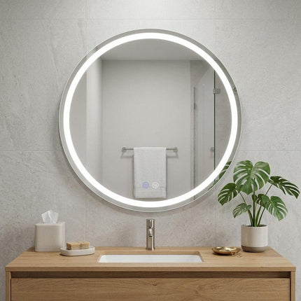 28" Round Lighted Frameless Anti Fog Bathroom Vanity Mirror HomeRoots